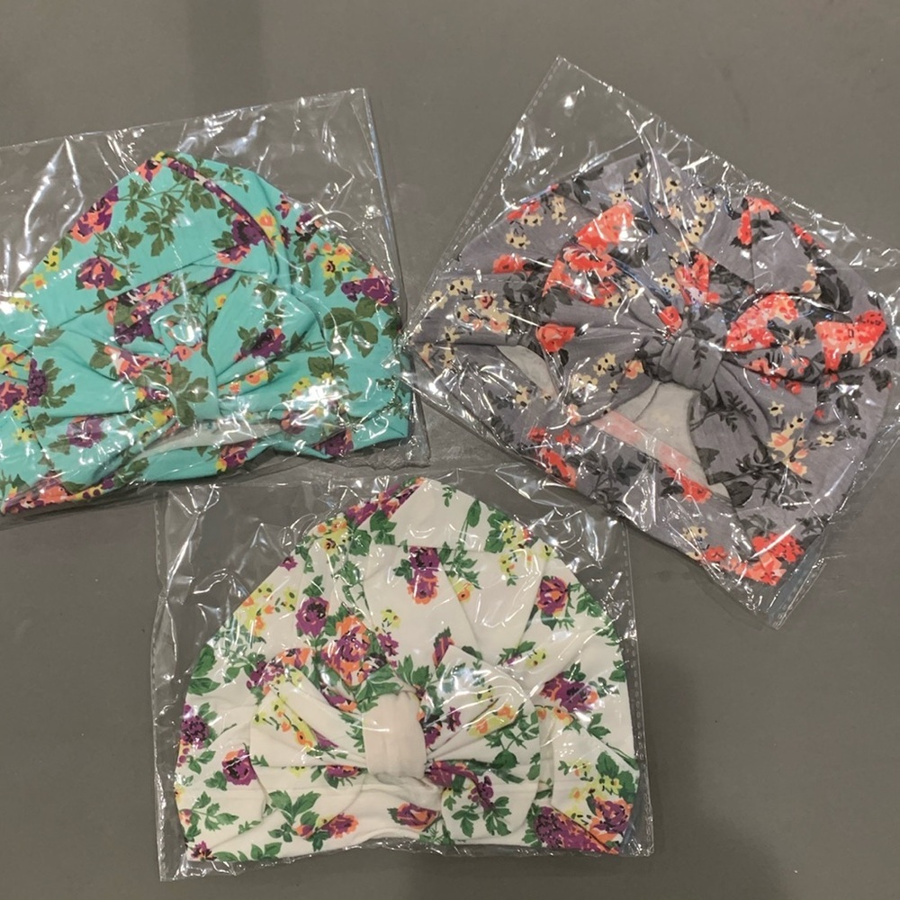 Baby Girl soft turban knot bow hats - Set of 3 NWT